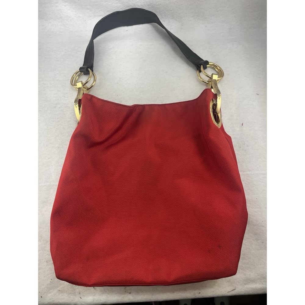 JPK‎ Paris 75 Red Hobo Bucket Shoulder Tote Bag Women's Nylon Leather Strap
